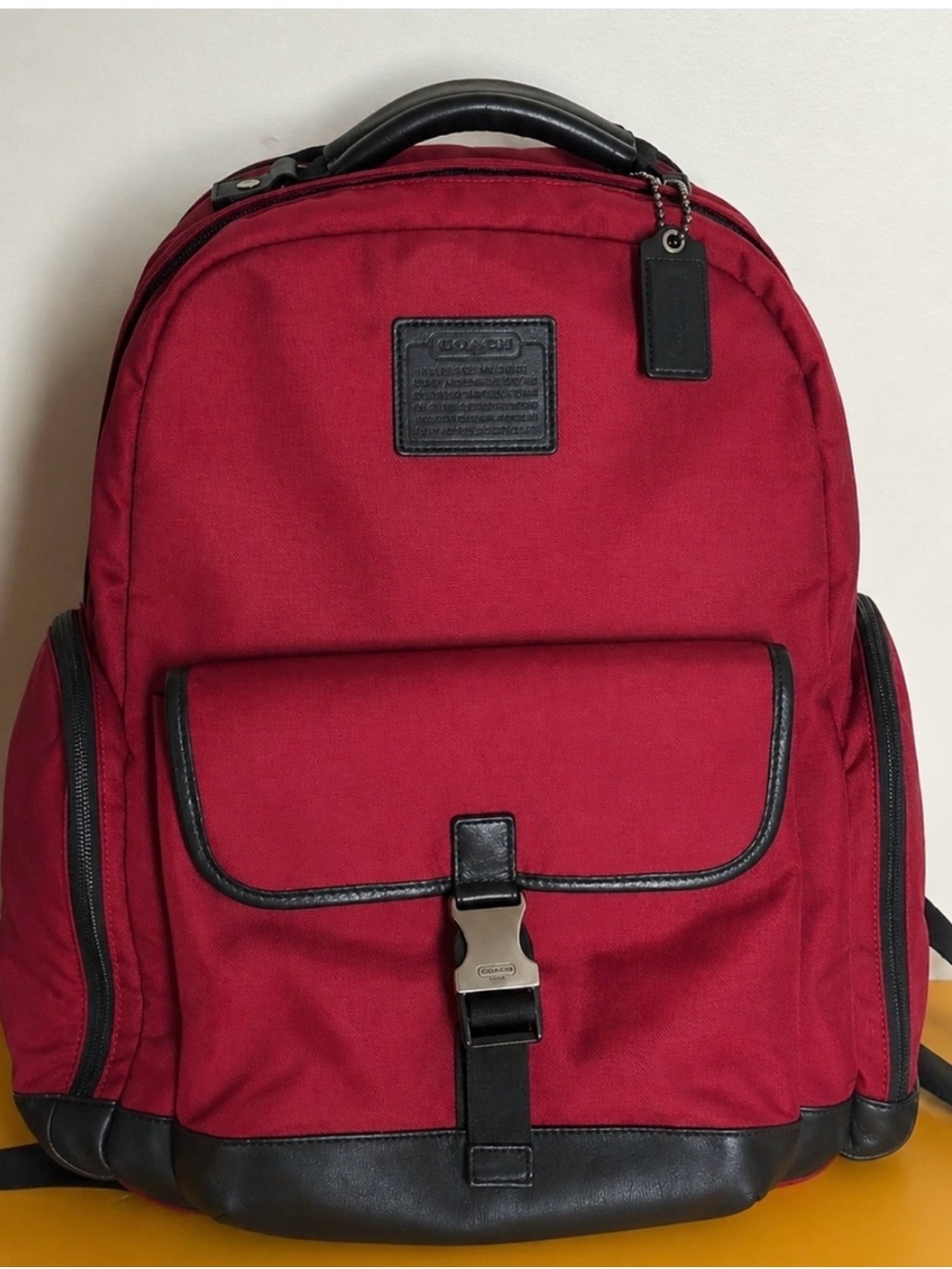 Coach Red Backpack with Black Leather Trim